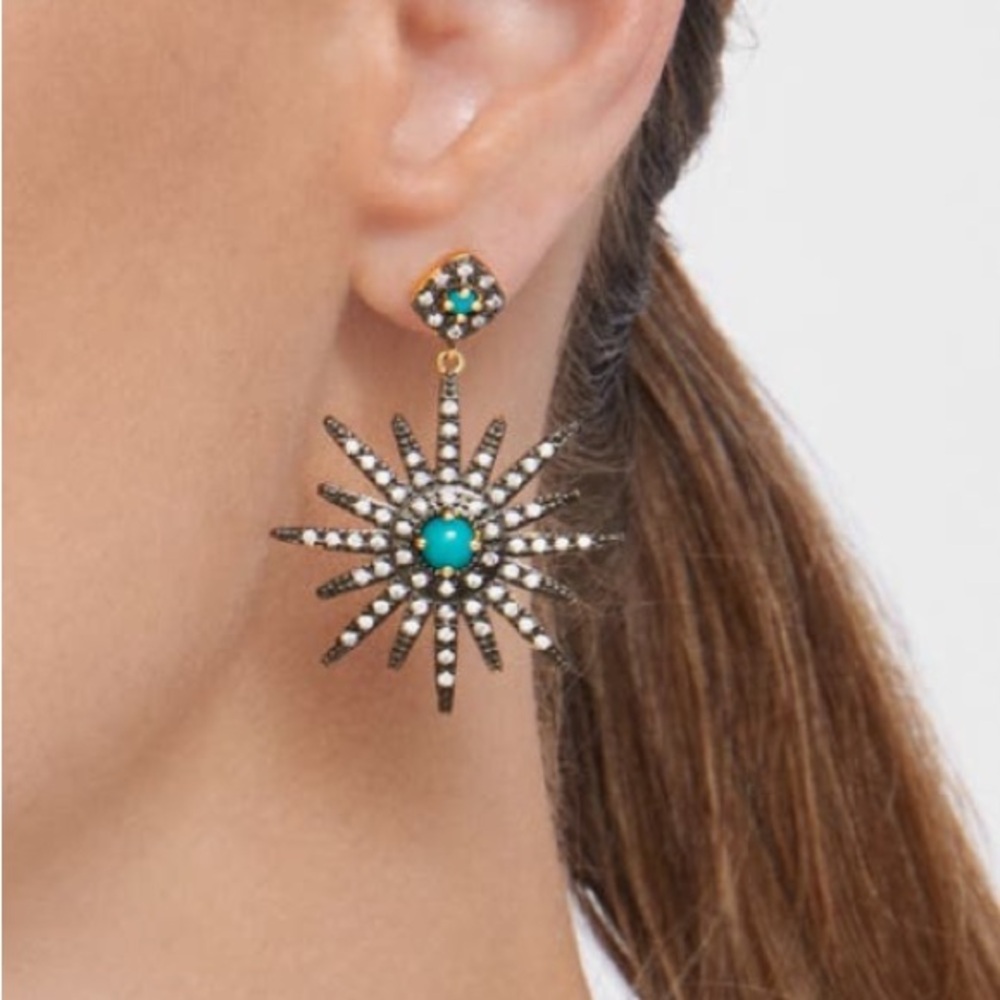Adornia 14K Yellow Gold Plated Turquoise & Swarovski Crystal Starburst Earrings
